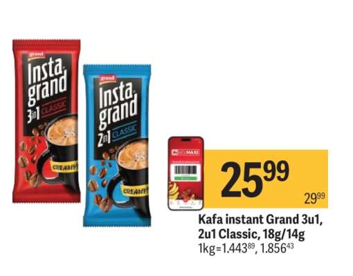 Kafa instant Grand 3u1, 2u1 Classic 18g, 14g