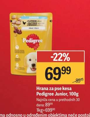 Hrana za pse kesa Pedigree Junior, 100g