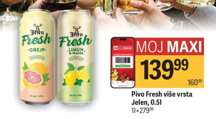 Pivo Fresh više vrsta Jelen, 0.5l