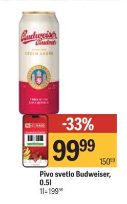 Pivo svetlo Budweiser, 0.5l