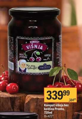 Kompot višnja bez koštica Pronto, 720ml