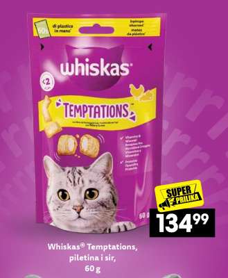 Whiskas® Temptations, piletina i sir, 60 g