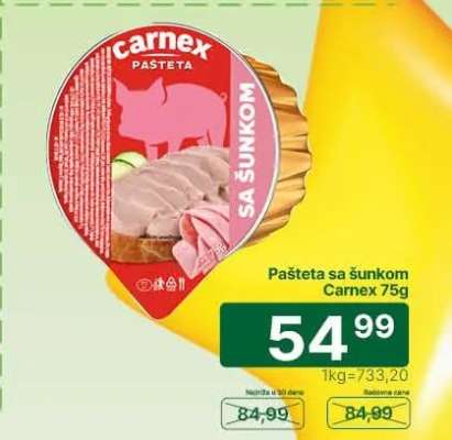 Pašteta sa šunkom Carnex, 75g