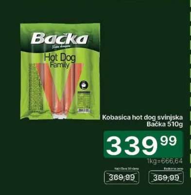 Kobasica hot dog svinjska Bačka 510g