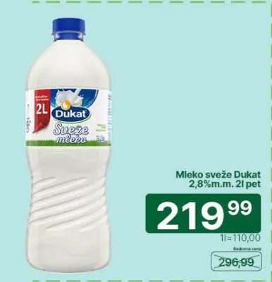 Mleko sveže Dukat 2,8%m.m. 2l pet