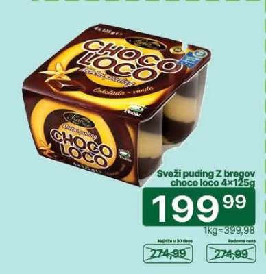 Sveži puding Z bregov choco loco 4x125g