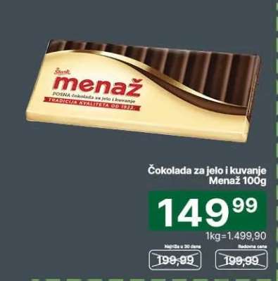 Čokolada za jelo i kuvanje Menaž 100g