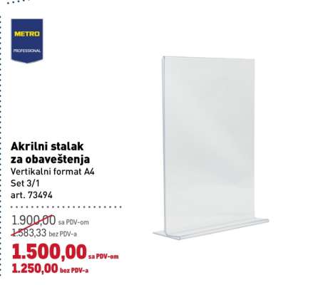 Akrilni stalak za obaveštenja