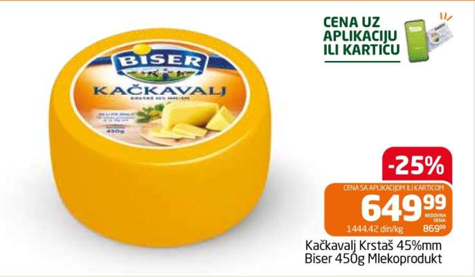 Kačkavalj Krstaš 45%mm Biser 450g Mlekoprodukt