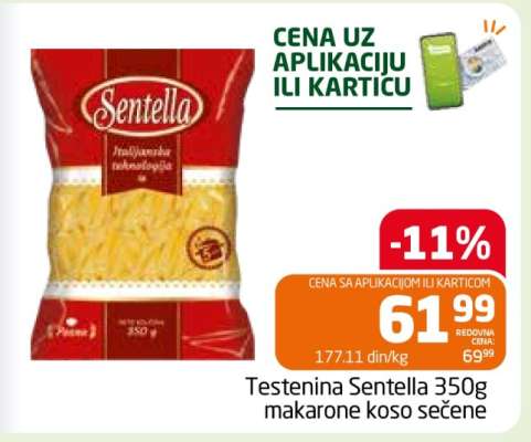 Testenina Sentella 350g makarone koso sečene