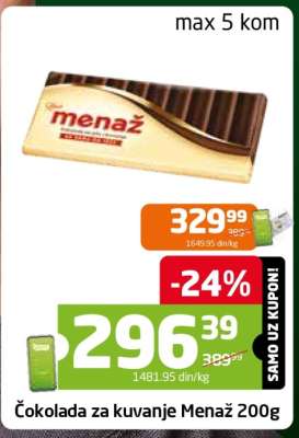 Čokolada za kuvanje Menaž 200g