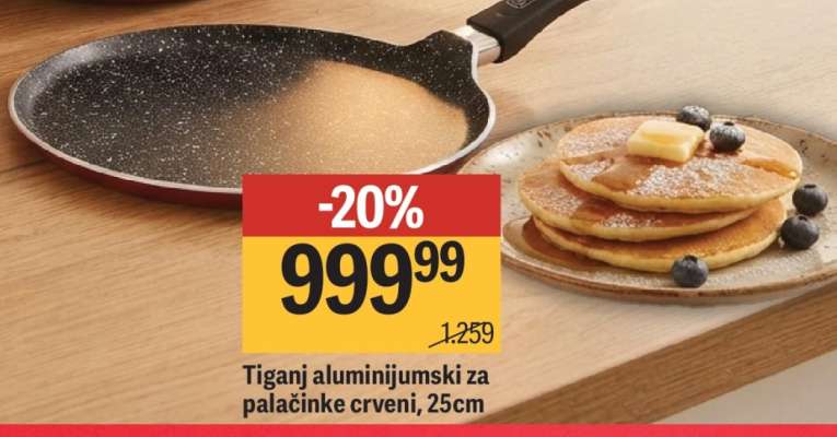 Tiganj aluminijumski za palačinke crveni, 25cm