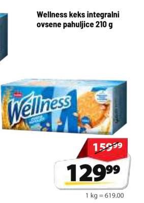Wellness keks integralni ovsene pahuljice 210 g