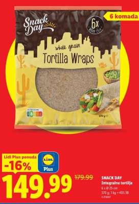 SNACK DAY Integralne tortilje