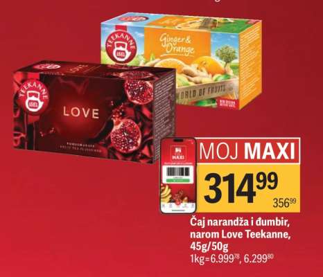 Čaj narandža i dumbir, narom Love Teekanne, 45g/50g