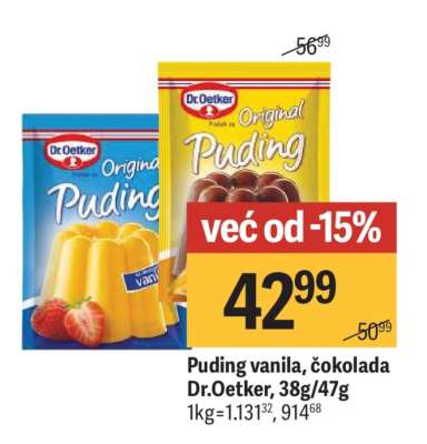 Puding vanila, čokolada Dr.Oetker, 38g, 47g