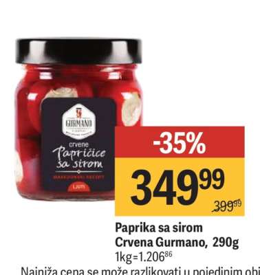 Paprika sa sirom Crvena Gurmano, 290g