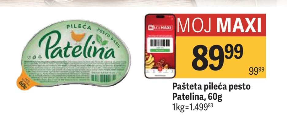 Pašteta pileća pesto Patetina, 60g