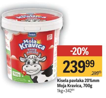 Kisela pavlaka 20% mm Moja Kravica 700g
