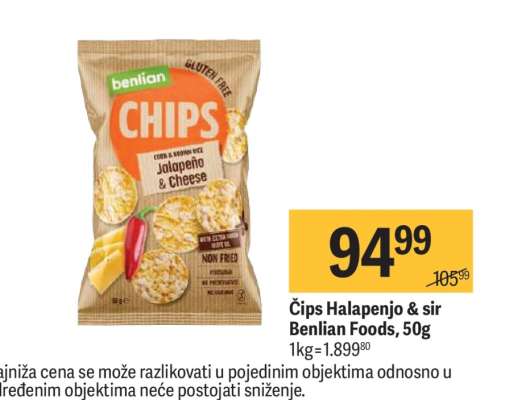 Čips Halapenjo & sir Benlian Foods, 50g