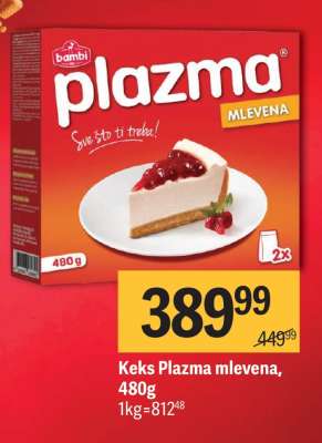 Keks Plazma mlevena, 480g