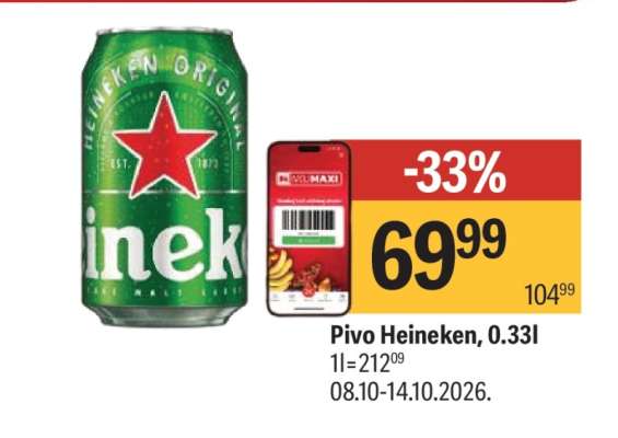 Pivo Heineken 0.33l