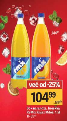 Sok narandža, breskva ReMix Knjaz Miloš, 1.5l