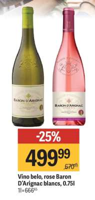 Vino belo, rose Baron D'Arignac blancs, 0.75l