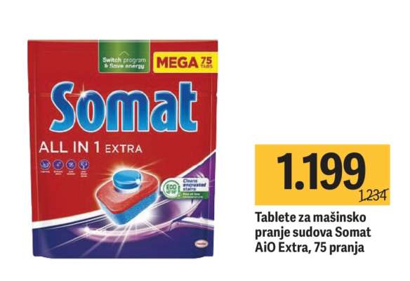 Tablete za mašinsko pranje sudova Somat AiO Extra, 75 pranja