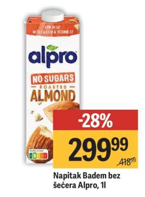 Napitak badem bez šećera Alpro, 1l