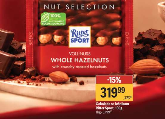 Čokolada sa lešnikom Ritter Sport, 100g