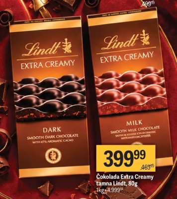 Čokolada Extra Creamy tamna Lindt, 80g