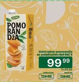 Voćni nektar pomorandža sa zaslađivačem Baš Baš 1l