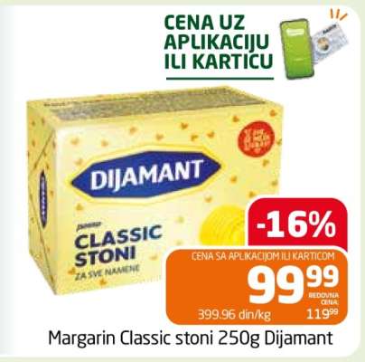 Margarín Classic stoni 250g Dijamant