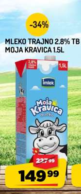 Mleko trajno 2.8% TB Moja Kravica 1.5L